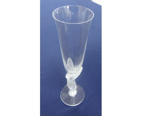 Fabergé, a set of twelve champagne flutes, the frosted stems modelled as two kissing doves (11 boxed, 1 unboxed).