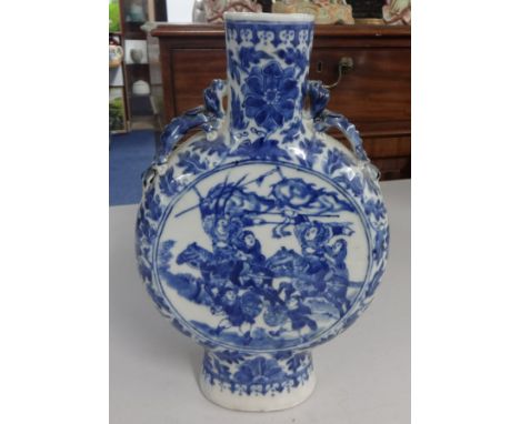 A Chinese blue and white moon flask, height 30cm other blue and white chinawares including continental dishes, vase etc (6).