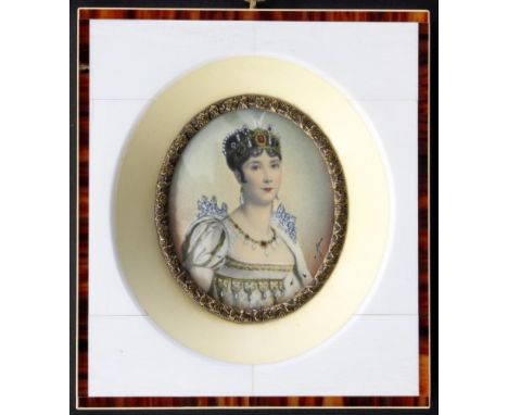 MINIATUR "KAISERIN JOSEPHINE"Auf fossilem Elfenbein gemalt. Mit Rahmen 12x10,5cm   A 'KAISERIN JOSEPHINE' MINIATURE Painted o