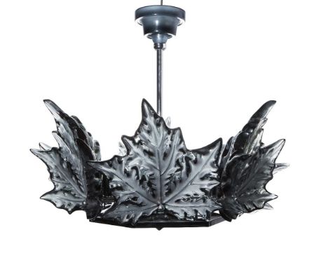 Lalique (French), a Champs-Élysées smoky glass and chromium plated one tier six light chandelier after a design by Marc Laliq