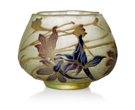 Emile Gallé (French 1846-1904), an enamelled glass vase c.1900, signed in relief Gallé The globular form with pentagonal neck