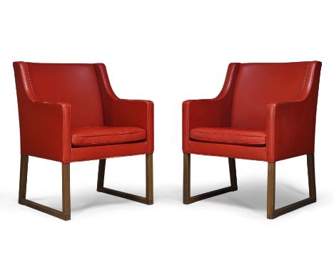 Børge Mogensen (Danish 1914-1972), a pair of 'model 3246' club chairs for Fredericia Stolefabrik  c.1960, with applied manufa