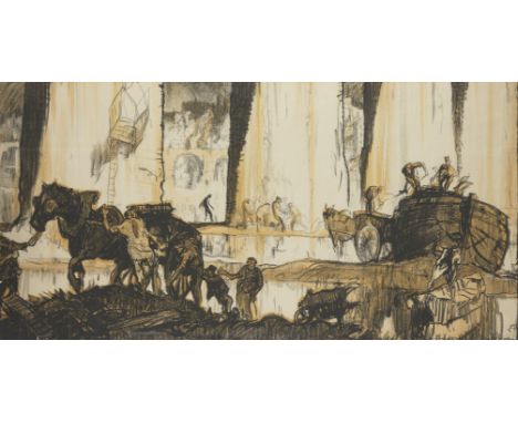 After Sir Frank Brangwyn RA RWS RBA (British 1867-1956) 'Ship Builder' Lithograph in colours on wove, reverse initials in the