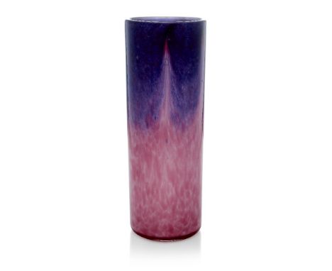Monart (British), a cased cylindrical glass vase 20th Century, possibly shape L in a taller sizeMottled glass, blue and pink,