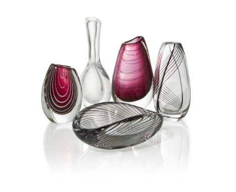 Vicke Lindstrand (Swedish 1904-1983), a Kosta hand-formed cased glass vase1955-1956, engraved Kosta LH/1116The red centre str