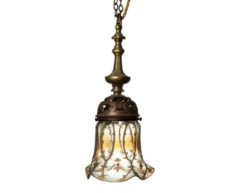 An English Opalescent glass hanging light, probably Stourbridge, with brass mounts   c.1900 The glass shade moulded with bria