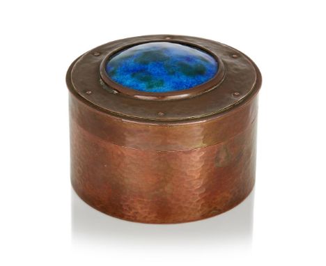 Guild of Handicraft Ltd (British 1888-1907), an Arts and Crafts copper and enamel small circular box and cover c.1900, stampe