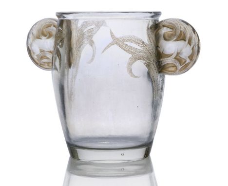 Lalique (French 1860-1945), an ‘Yvelines’ clear, frosted and sepia stained glass vase No.975, Designed 1926, wheel cut R. Lal