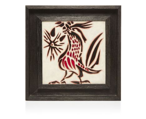 Jean Lurcat (French 1892-1966), a glazed terracotta tileSigned Dessin J. LurcatDecorated with a stylised Cockerel, stained oa