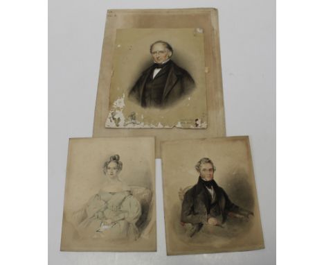 Alfred H Taylor active 1832-1867 British A half-length portrait of a Mr Illingworth, a matching portrait of his wife, waterco