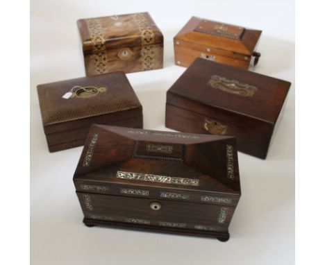 A Victorian rosewood Sarcophagus shaped tea caddy, width 33cm, a Victorian rosewood box, width 28cm, another Victorian walnut