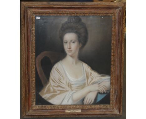 19th Century English School. Half-length portrait of Jane Atkinson (d. 1817), pastel on laid paper mounted on canvas, unsigne