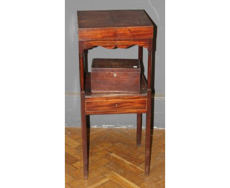 A George III mahogany two tier bedside table, height 87cm and a George III mahogany tea caddy, width 26cm