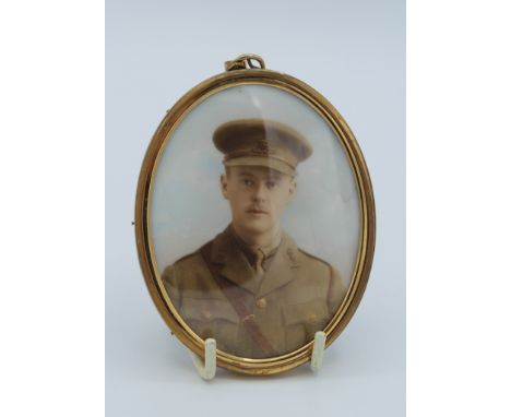 A First War period portrait miniature, bust length of a British Army Officer, Royal Artillery. 8.5 x 6.5cm