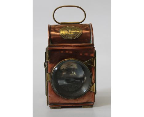 A Merryweather Victorian copper firemans lamp. 28cm ( handle up)
