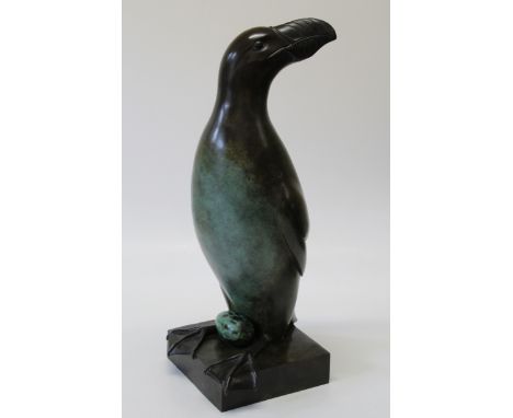 Chris Manley ARBS '' Extinction 1844 '' A cast bronze Auk with its egg, marked to the base and dated 2001, having associated 