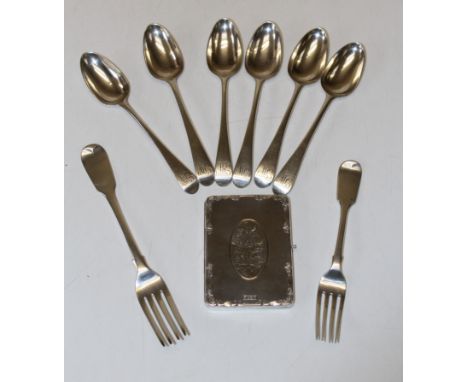 A selection of mixed sterling silver to include a set of six George III dessert spoons, 1788, George Smith III and William Fe