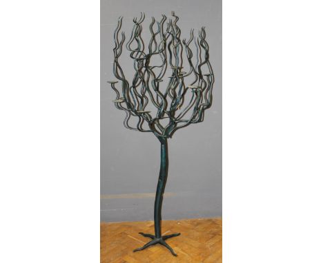 A contemporary metal&nbsp; standing fifteen light candelabra of large size in the form of a tree, height approximately 178cm