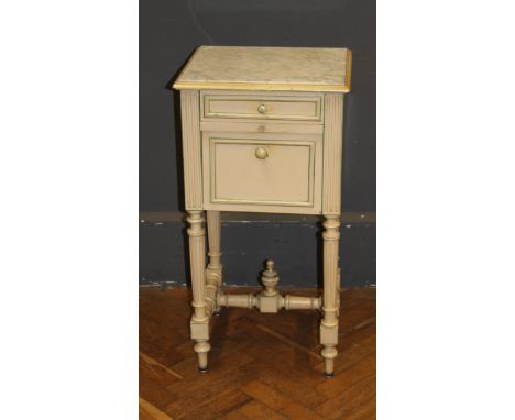 A 19th century cream painted marble top night commode. 84 x 44 x 40cm