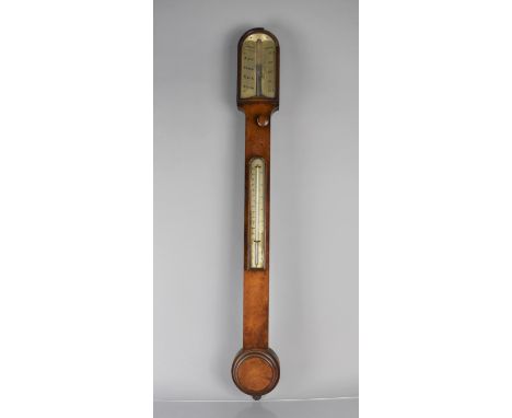 A George III Walnut Stick Barometer by Bithray, Royal Exchange, London. Steel Dial, Loss to Moulding Arch, 94cms High 