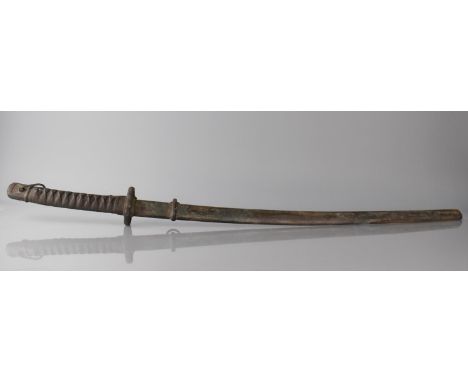 A Japanese WWII Katana, The Blade Numbered 5333 Having Brass Sleeve and with Bound Shagreen Grip. Steel Scabbard 