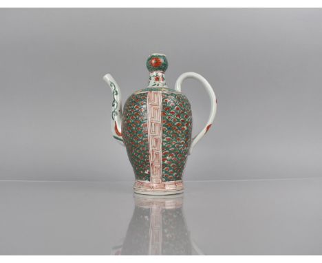 A 19th Century Chinese Porcelain Ewer in the Kangxi Style, Decorated in the Famille Verte Palette with Greek Key Trim and Red