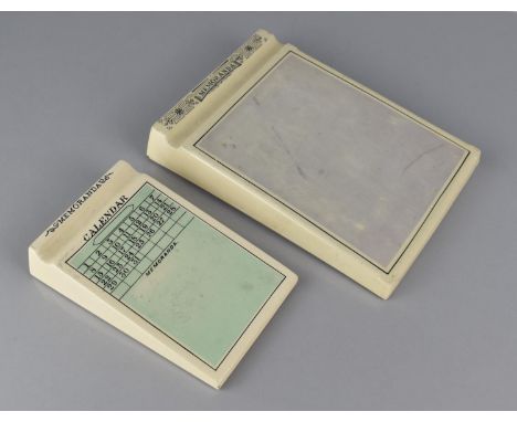 Two Victorian Ceramic Desktop Memoranda Blocks. Smaller Example with Lozenge Mark, 15x21cms and 9.5x15cms 