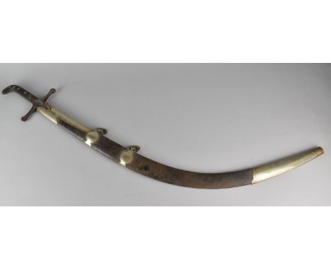 A 19th Century Indo Persian Shamshir Sabre with Engraved Curved Blade, Studded Handle and Metal Cross Guard together with Whi