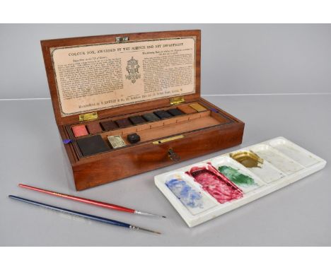 A Victorian Mahogany Cased Watercolour Set, The Colour Box, Awarded by The Science and Art Department' G Rowney and Co, remov