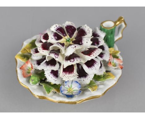 A 18th/19th Century Novelty Desk Top Inkwell in the Form of a Pedestal Dish with Encrusted Flower Top and Cup Pen Holder, 5cm