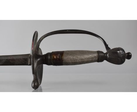 A George III 1796 Pattern Heavy Cavalry Officers Dress Sword having Silver Wire Grip and Double Edged Blade Engraved Both Sid