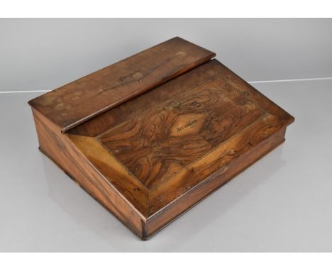 An Olive Wood Writing Slope in Need of Some Repair to Hinged, Lift and Fall Front Inscribed "Jerusalem" to Fitted Interior wi