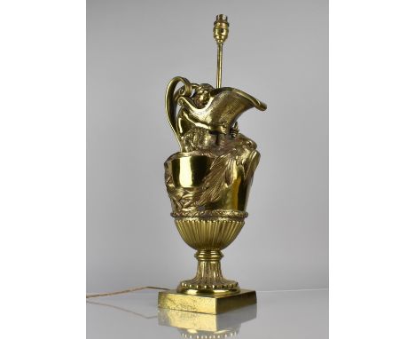 After Sigisbert-Francois Michel Gilt Metal Lamp formed as Classical Ewer, Scrolled Twin Handles Surmounted by Triton Holding 