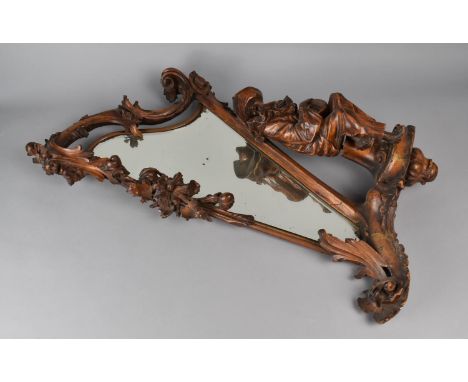 An Unusual and Good Quality Carved Walnut Italian Figural Mirror in the Form of a Harp with Seated Pierrot Holding Mandolin, 