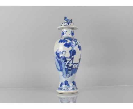 A 19th Century Chinese Porcelain Blue and White Baluster Vase and Cover Decorated with Mother and Children in Garden Setting 