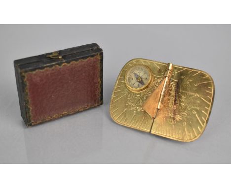 A Rare Victorian 1875 Patent Brass Pocket Sundial with Original Leather mounted Case after J Baum and Co, Birmingham. Brass D