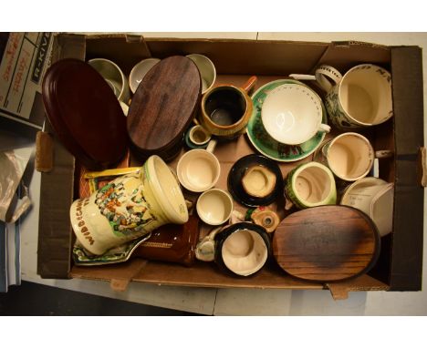 A mixed collection of items to include Crown Devon jug without the movement, small wicker basket, Royal Worcester, Doulton et