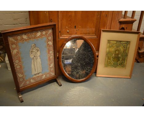 a mixed collection of items to include a religious firescreen, a print, a picture and a mirror (4). The mirror has a distress