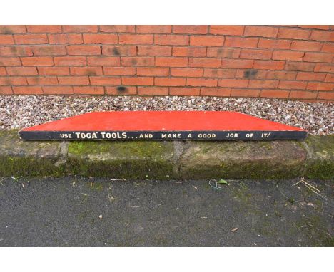 Toga Tools advertising corner shelf 'Use Toga Tools... and make a good job of it'. In good functional condition. 161cm longes