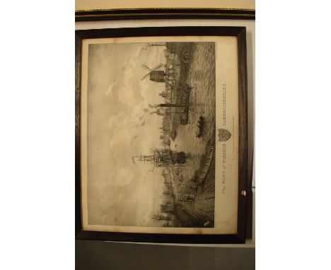 A lithograph of 'The Port of Wisbech' by Harriet Hunter, originally drawn by J P hunter. There are some signs of damp/ water 