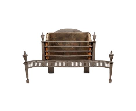  19TH CENTURY the arched back plate above a grate with four serpentine bars and pierced apron, the tapered square legs mounte