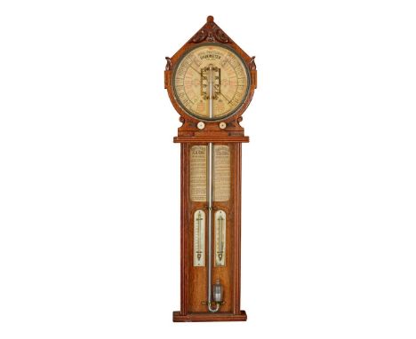 ROYAL POLYTECHNIC 'ADMIRAL FITZROY' OAK CASED BAROMETER AND THERMOMETER BY JOSEPH DAVIS &amp; CO, LONDON, LATE 19TH CENTURY w