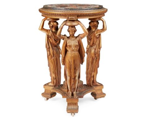  LATE 19TH CENTURY the circular insert marble top comprising of a variety of marble and hardstone specimens, in a stiff leaf 