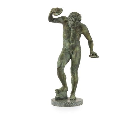  20TH CENTURY verdigris patina, on a circular variegated green marble base 62cm high Provenance: Property from an East Lothia