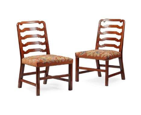  PAIR OF GEORGE III MAHOGANY LADDER BACK SIDE CHAIRS, IN THE MANNER OF GILES GRENDEY 18TH CENTURY the shaped ladder backs abo