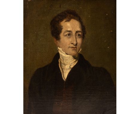 French School, 19th Century/Portrait of a Gentleman/wearing a dark red waistcoat and black jacket/oil on canvas, 35.5cm x 30c