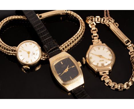 Three lady's wristwatches, to include two Tissot cocktail watches on 9ct gold bracelets, the larger 22mm diameter and a Seiko