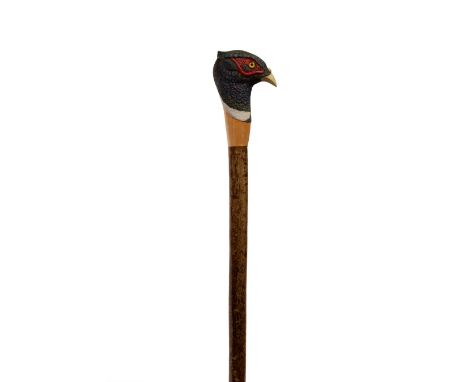 A walking stick with cock pheasant terminal, hand carved by Mark Richards, 136.5cm long CONDITION REPORT: Condition informati