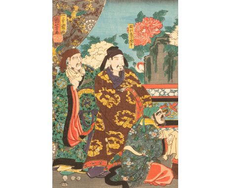 After Utagawa Kuniyoshi (1797-1861) Detail from a triptych print, The Saving of the Scarf, from the series Crossing on the Su