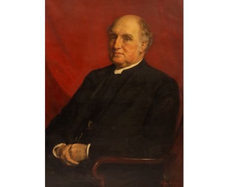 John Maler Collier OBE RP ROI (1850-1934)/Portrait of the Rev Henry Miles/wearing a white stock, black waistcoat and jacket a